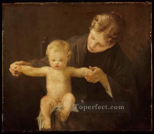 母と子 1888 年の学術画家ポール ピール油絵